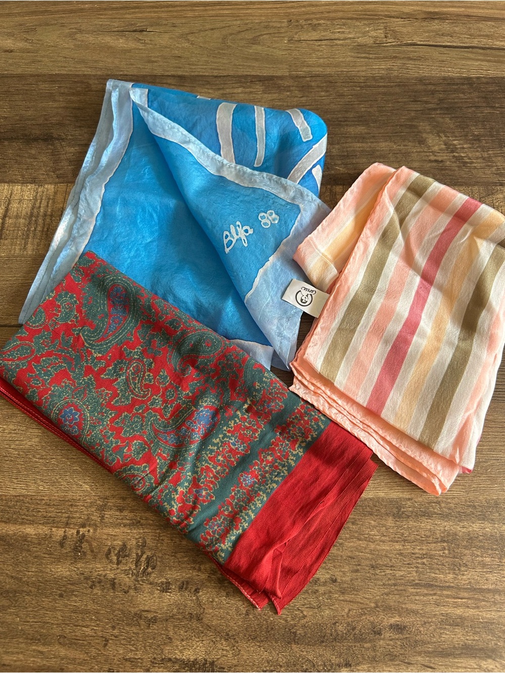 VTG Silk Scarf Lot (3) Careta Striped Red Paisley Hand Painted Artisan Scarf